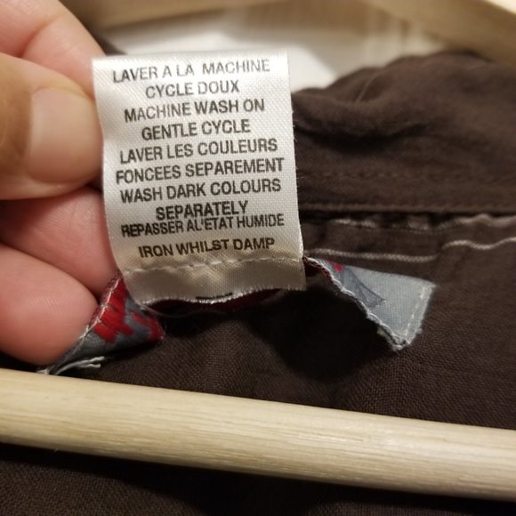 Vintage Brown Striped 100% Cotton Button Up Lightweight & Breathable Long Sleeve - Picture 7 of 9